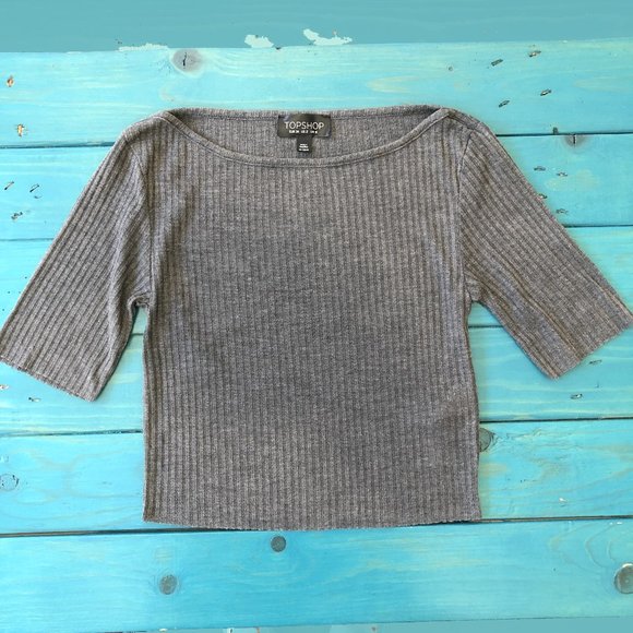 TOPSHOP Gray Ribbed Crop Top Size 2 - Picture 2 of 10